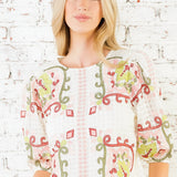 BLOOM AND BLISS FLORAL EMBROIDERED TEXTURED TOP