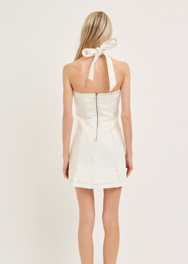 THE SWEETEST THING WHITE STITCH DETAIL DRESS