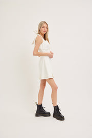 THE SWEETEST THING WHITE STITCH DETAIL DRESS