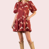 ONLINE EXCLUSIVE:  HOWDY COWGIRL PUFF SLEEVE BOOTS PRINT DRESS