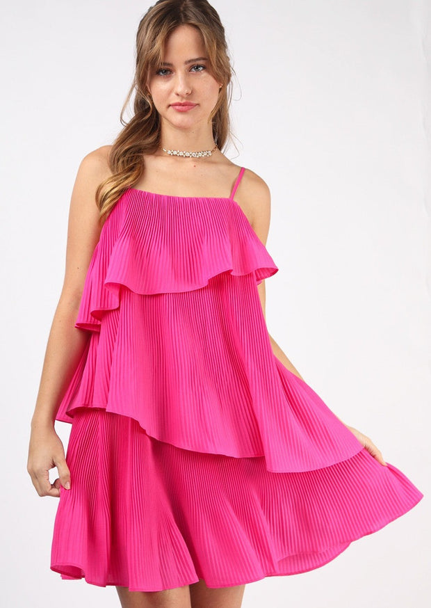 HOT PINK OF SUMMER TIERED MINI DRESS