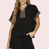 WILD INSTINCT BLACK & LEOPARD PRINT TOP