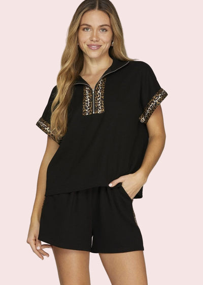 WILD INSTINCT BLACK & LEOPARD PRINT TOP