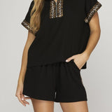 WILD INSTINCT BLACK & LEOPARD PRINT SHORTS