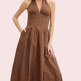 MY DEBUT RICH BROWN HALTER MIDI DRESS