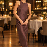 COCKTAIL HOUR CHOCOLATE SLEEVELESS MIDI DRESS
