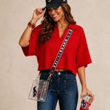 WORTH TALKING ABOUT RED SWEATER TOP