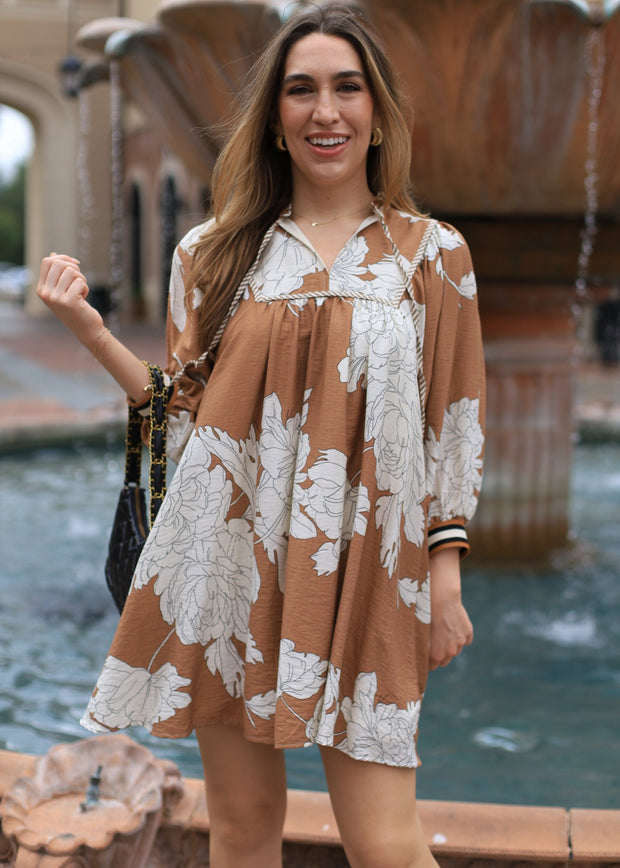 AUTUMN STROLLS CAMEL FLORAL DRESS