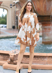 AUTUMN STROLLS CAMEL FLORAL DRESS