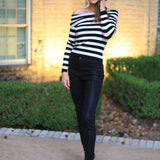 STRIPE A POSE OFF THE SHOULDER SWEATER - BLACK, CAMEL OR WINE