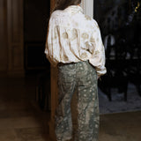 FAN ZONE OLIVE PAISLEY PRINT BARREL JEANS