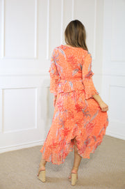 IMOGEN PEACH FLORAL FRILLY DRESS
