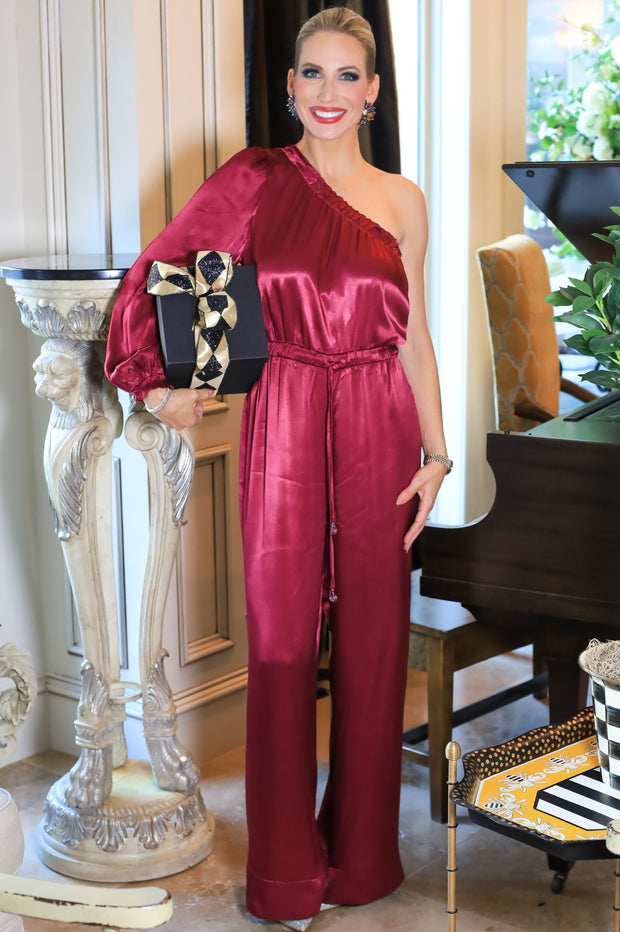 TOAST TO FABULOUS ONE SHOULDER MAGENTA JUMPSUIT