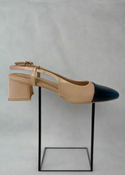 BETHANY BEIGE & BLACK SLINGBACK HEEL