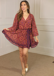 BE BETTER MULTI PRINT SURPLICE DRESS