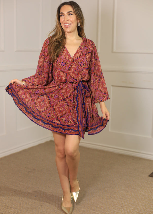 BE BETTER MULTI PRINT SURPLICE DRESS