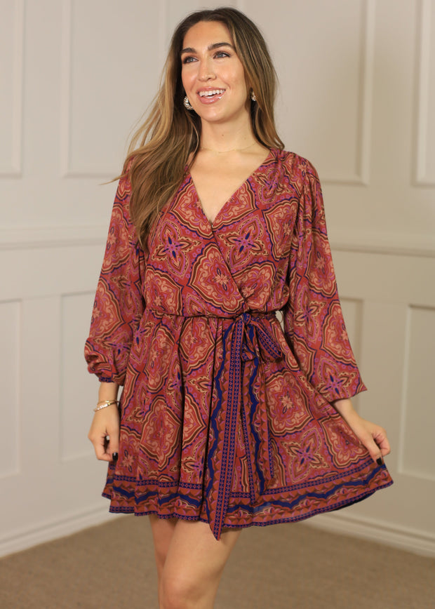 BE BETTER MULTI PRINT SURPLICE DRESS