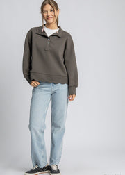 COMFY CUTIE NEOKNIT HENLEY SCALLOPED SWEATSHIRT