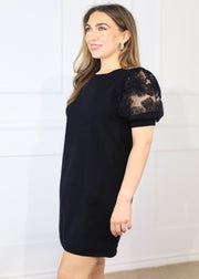 CITY LIGHTS BLACK BEADED SLEEVE DRESS