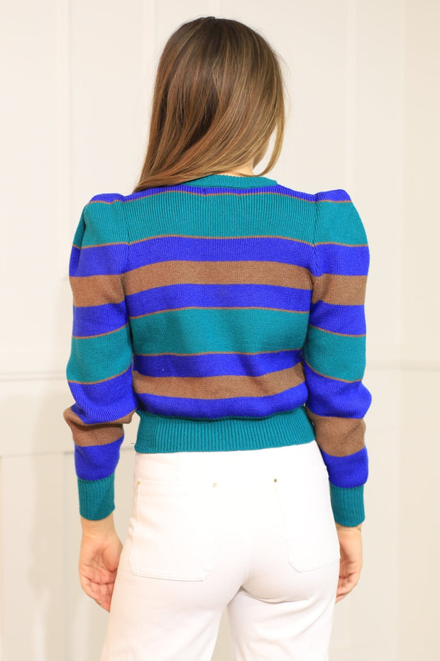 COMFORTABLE CUTENESS STRIPED CROPPED SWEATER