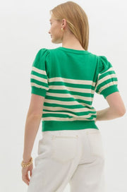 SIMPLE MOMENTS KELLY GREEN STRIPE SWEATER