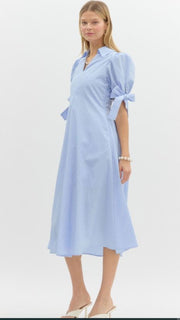 LOVE STRUCK SKY BLUE PINSTRIPE DRESS