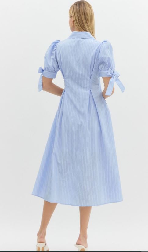 LOVE STRUCK SKY BLUE PINSTRIPE DRESS