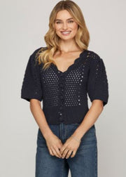 EASILY ADORABLE NAVY SCALLOPED SWEATER