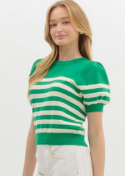 SIMPLE MOMENTS KELLY GREEN STRIPE SWEATER