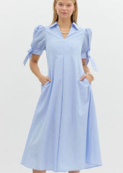 LOVE STRUCK SKY BLUE PINSTRIPE DRESS