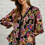 FALLING IN LOVE PRINT RUFFLE BLOUSE