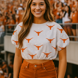 LONGHORNS FOR THE WIN SEQUIN WHITE CROP TOP