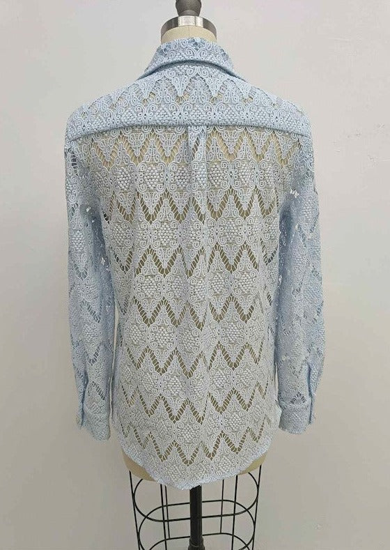 DELICATE PERFECTION CROCHET LACE SHIRT - ICE BLUE