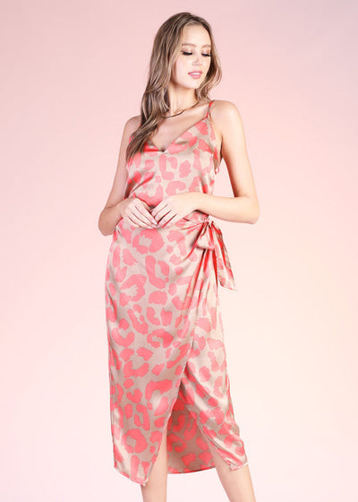 WILD AT HEART NEO LEOPARD WRAP MIDI DRESS
