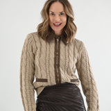 UPTOWN GIRL CONTRAST FAUX LEATHER TRIM CARDIGAN