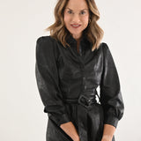 ONLINE EXCLUSIVE:  FOLLOW MY LEAD BLACK FAUX LEATHER DRESS