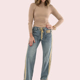 MINERAL WASHED DRAWSTRING SIDE STRIPE JEANS