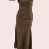 ONLINE EXCLUSIVE:  AUTUMN HARMONY FAUX SUEDE MIDI SKIRT