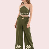SET FOR VACAY OLIVE GREEN HALTER SET