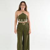 SET FOR VACAY OLIVE GREEN HALTER SET