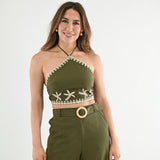 SET FOR VACAY OLIVE GREEN HALTER SET