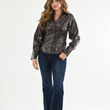 ONLINE EXCLUSIVE:  HAUTE TOPIC FAUX LEATHER BUTTON DOWN SHIRT
