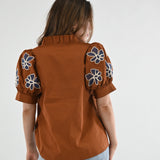 SIDEWALK CAFE COTTON FLORAL SLEEVE BLOUSE