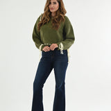ALL TIED UP OLIVE GREEN LACE UP TIE DETAIL SWEATER
