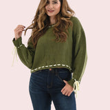 ALL TIED UP OLIVE GREEN LACE UP TIE DETAIL SWEATER