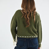 ALL TIED UP OLIVE GREEN LACE UP TIE DETAIL SWEATER
