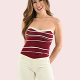 GAME FACE MAROON WAVY COLOR CONTRAST STRAPLESS TOP