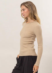 SIMPLY CLASSIC RIBBED LONG SLEEVE SWEATER TOP