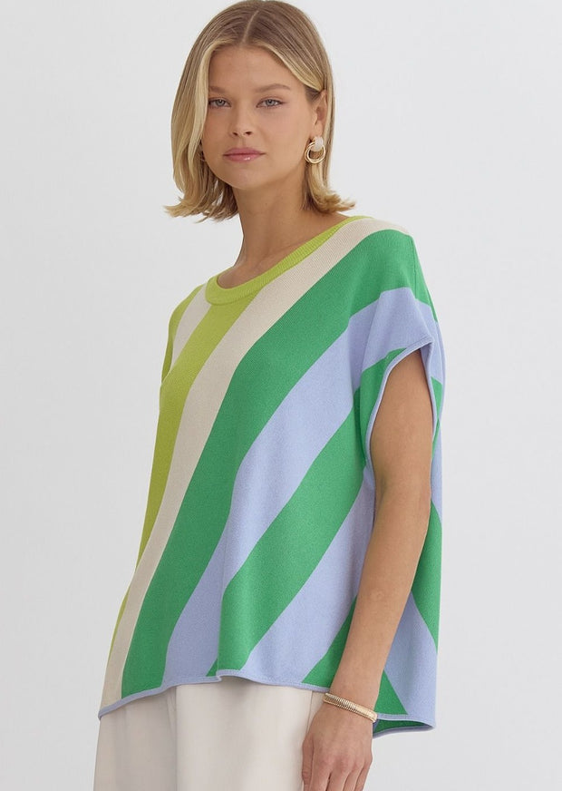 STRIPED PERFECTION LIME GREEN STRIPE SWEATER TOP