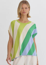 STRIPED PERFECTION LIME GREEN STRIPE SWEATER TOP